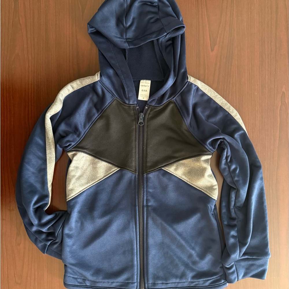 Carter's Navy and Black Colorblock Full Zip Boys Hoodie Size 6/6A